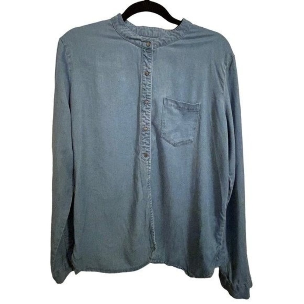 David Bitton Button Down Shirt ‎ LARGE Blue Chambray